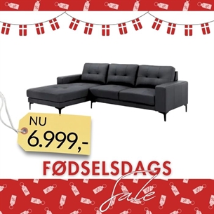 Chaise sofa model Veda Venstrevendt - Fuld Læder - Sort